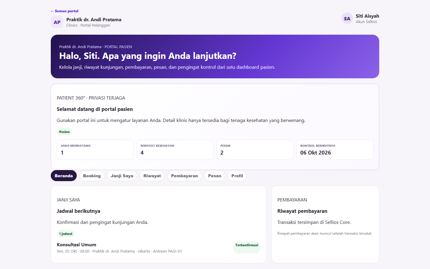 Preview Dashboard Pasien Sellios