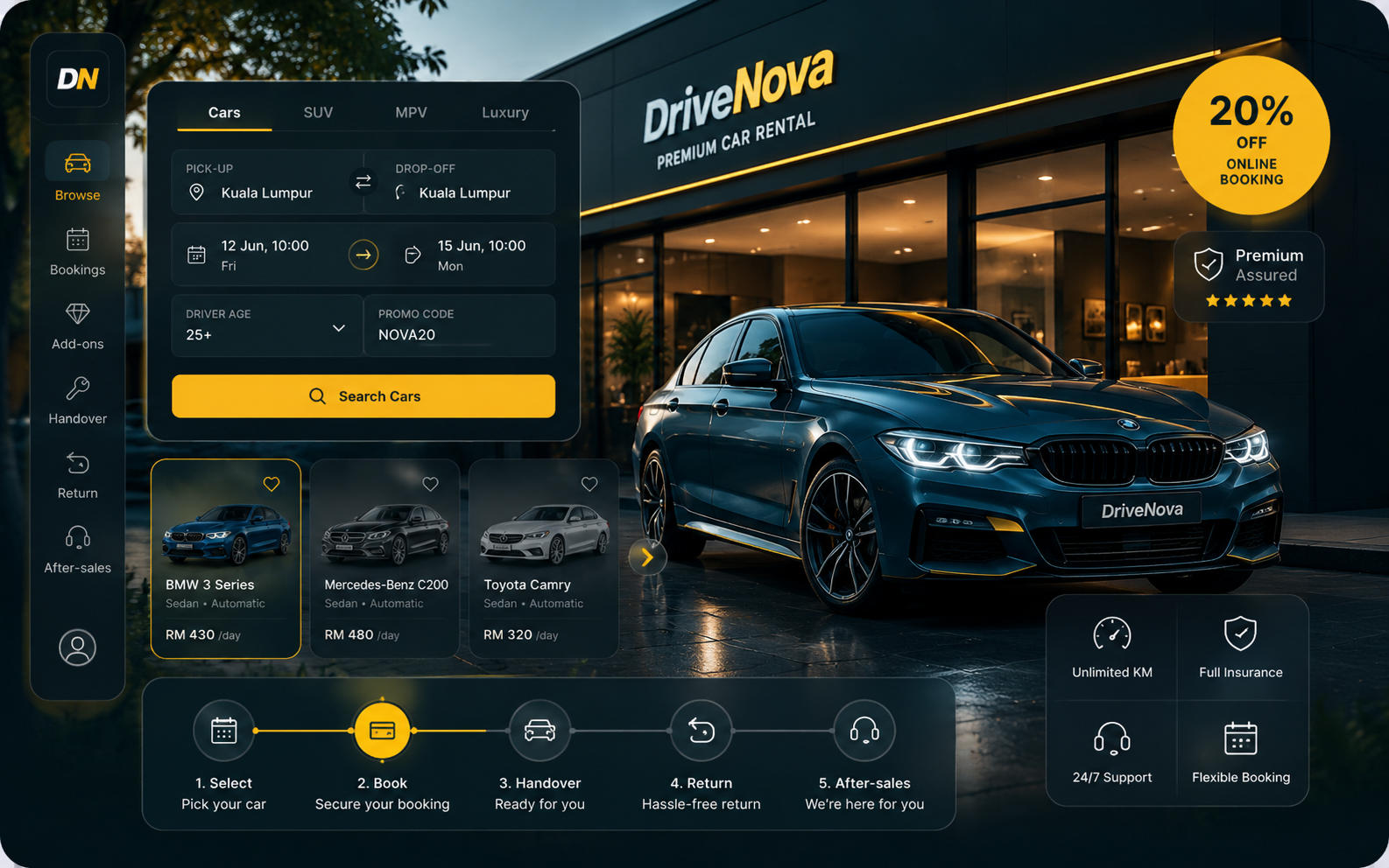 Visual Storefront DriveNova premium car rental